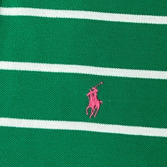 Ralph Lauren Green and White Striped Mens Preppy Golf Golfer Polo Shirt - Picture 6 of 6